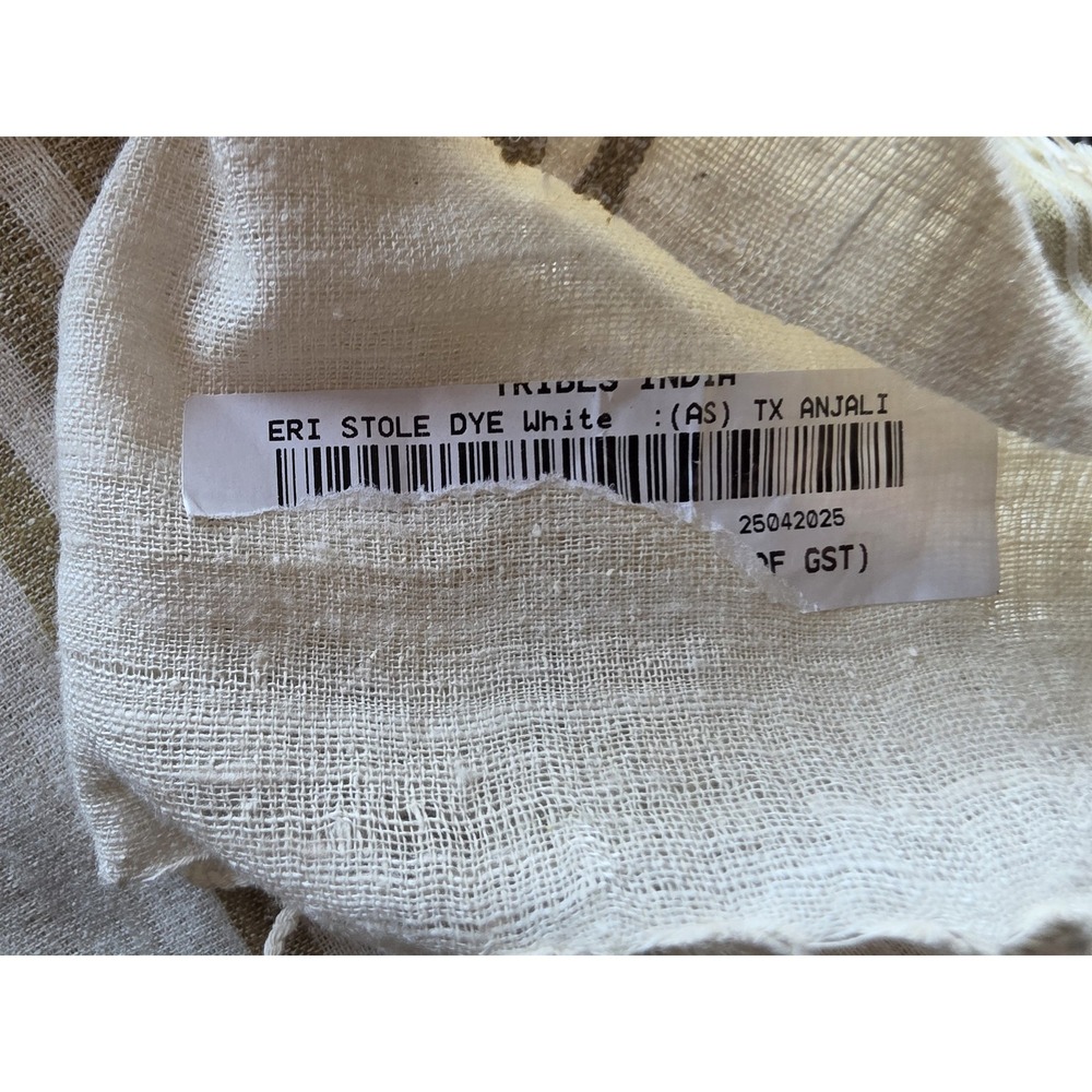 Tribes India Stole White Tan Unisex Wrap Shawl Scarf Boho Bohemian Neck - Picture 5 of 6
